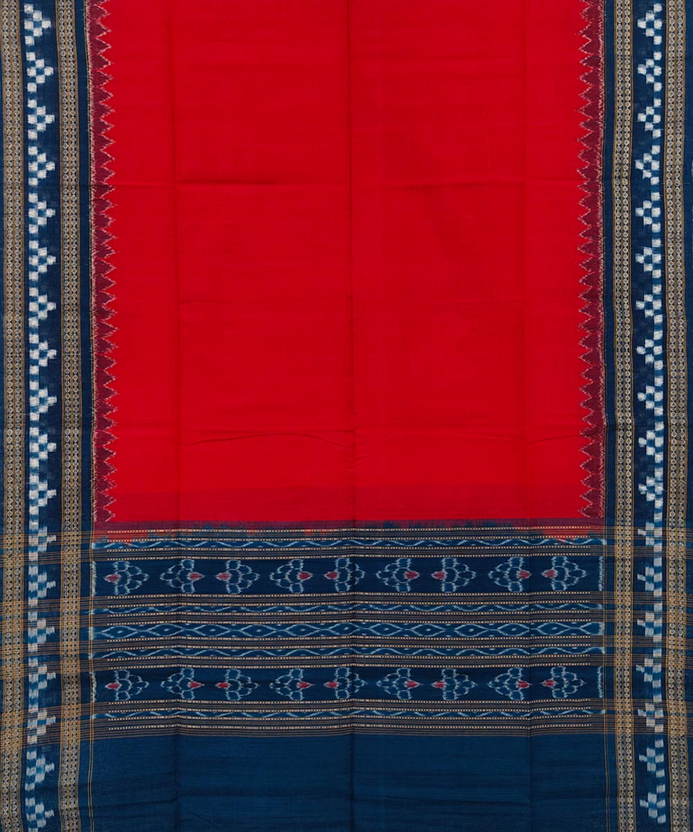 Red Blue Sambalpuri Handwoven Double Ikat Cotton Dupatta Image 2