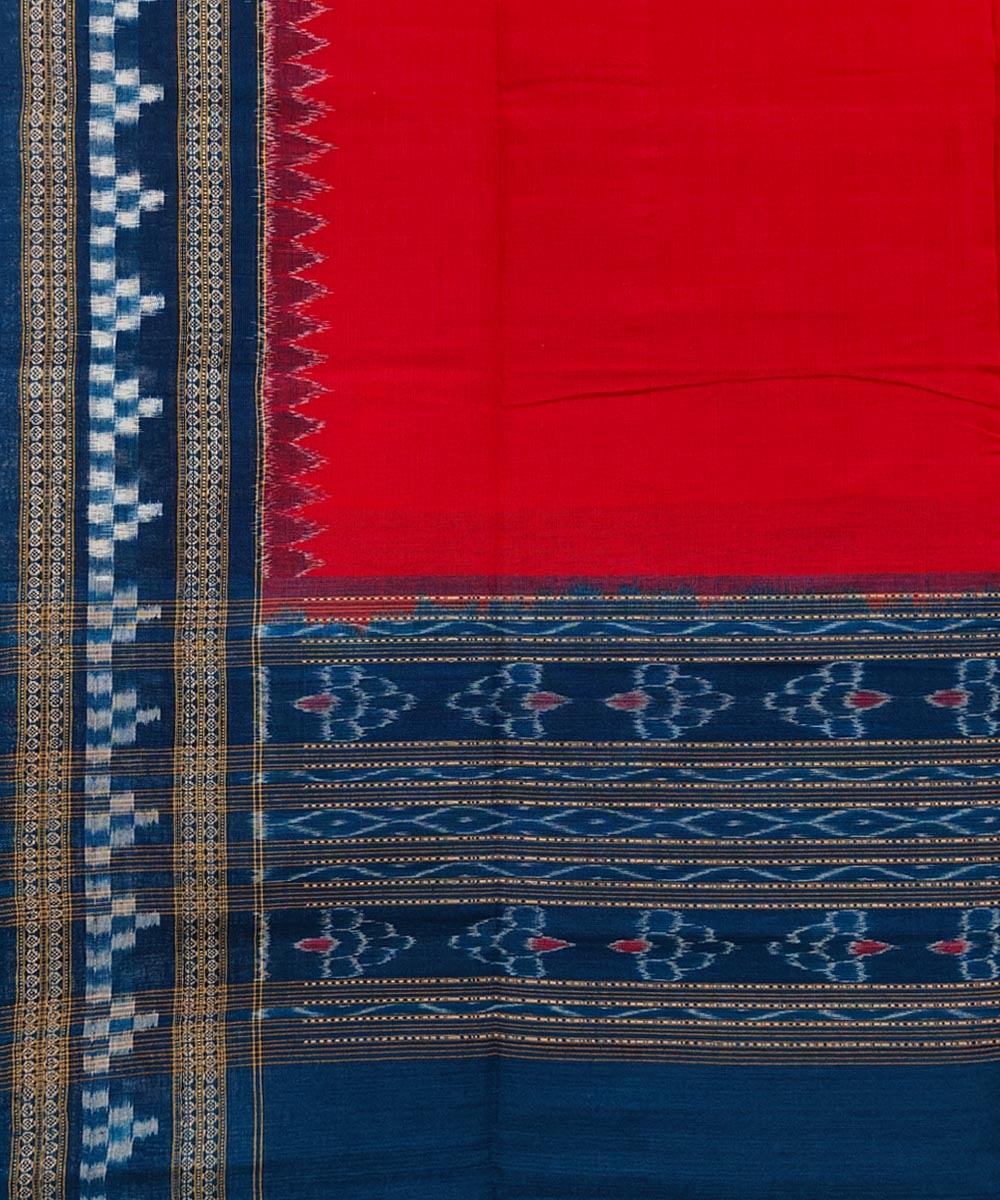 Red Blue Sambalpuri Handwoven Double Ikat Cotton Dupatta Image 3