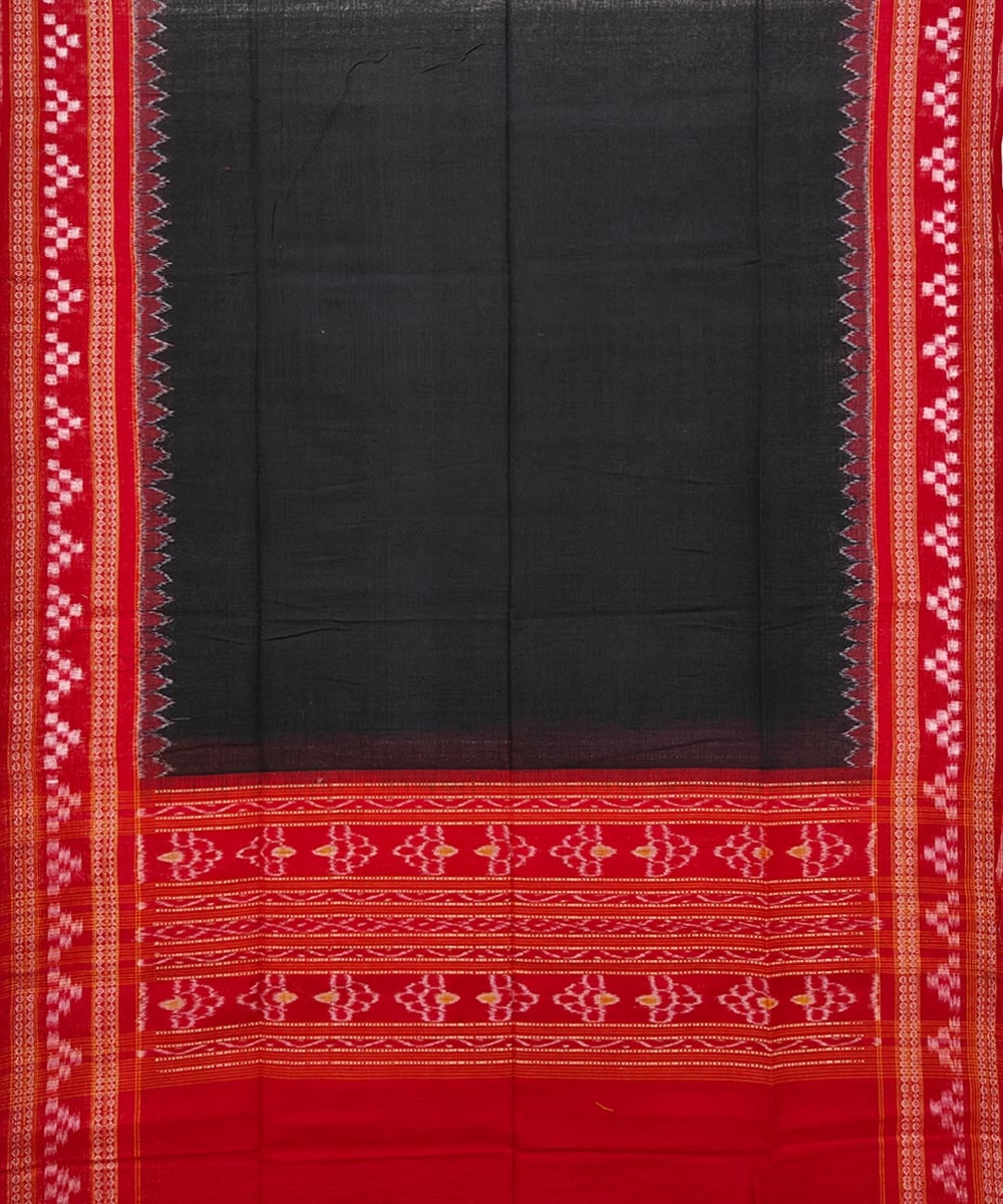 Black Red Sambalpuri Handwoven Double Ikat Cotton Dupatta Image 2