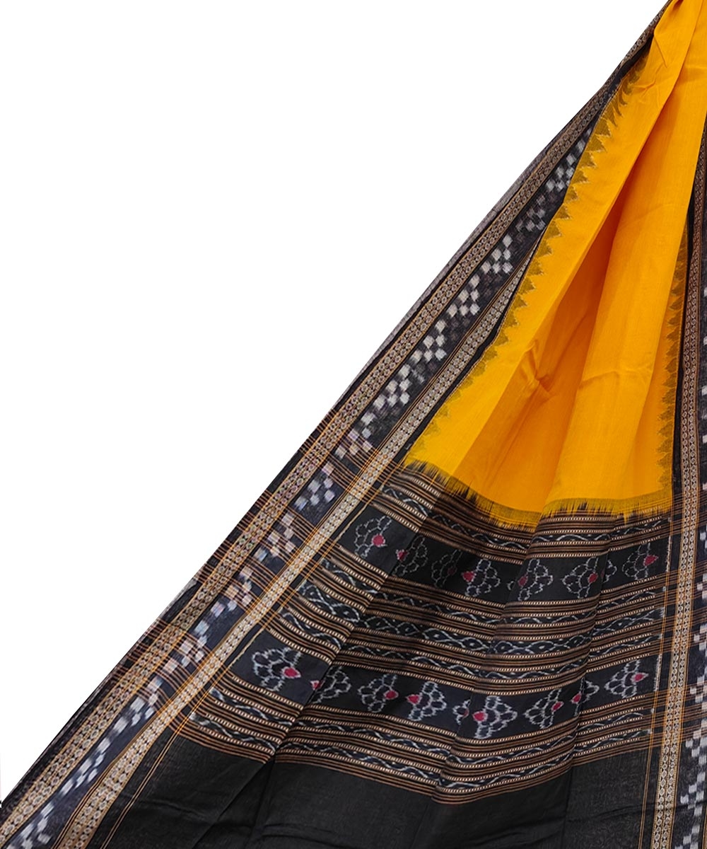 Yellow Black Sambalpuri Handwoven Double Ikat Cotton Dupatta Image 1