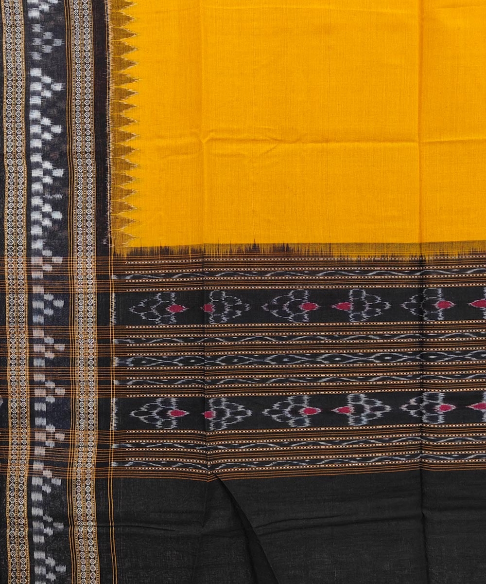 Yellow Black Sambalpuri Handwoven Double Ikat Cotton Dupatta Image 3