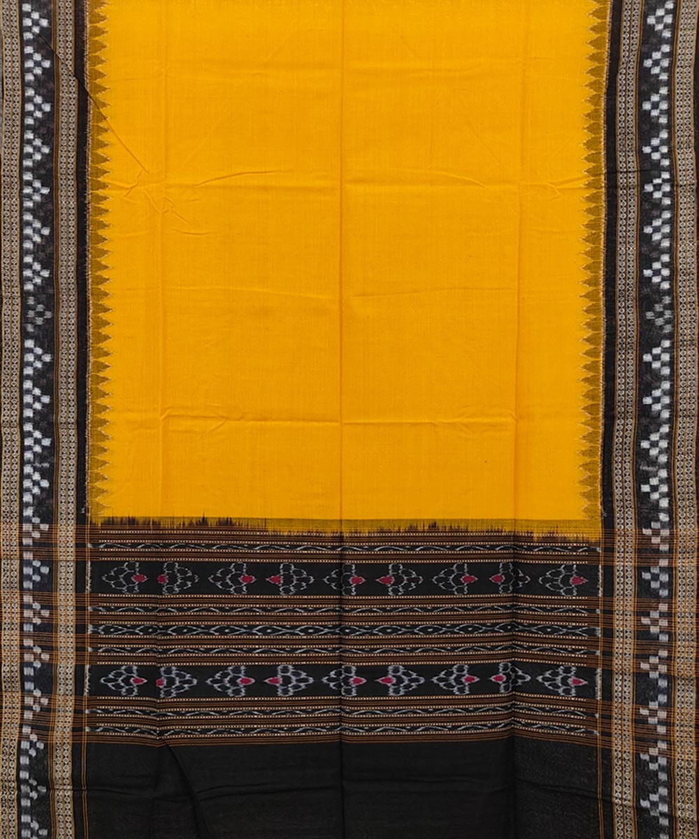 Yellow Black Sambalpuri Handwoven Double Ikat Cotton Dupatta Image 2