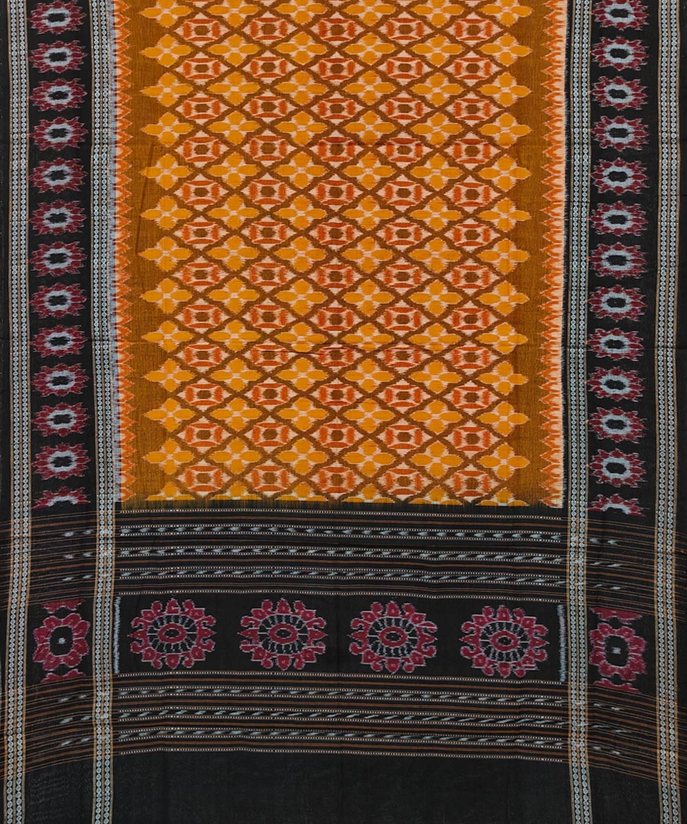 Mustard Black Sambalpuri Handwoven Single Ikat Cotton Dupatta Image 2