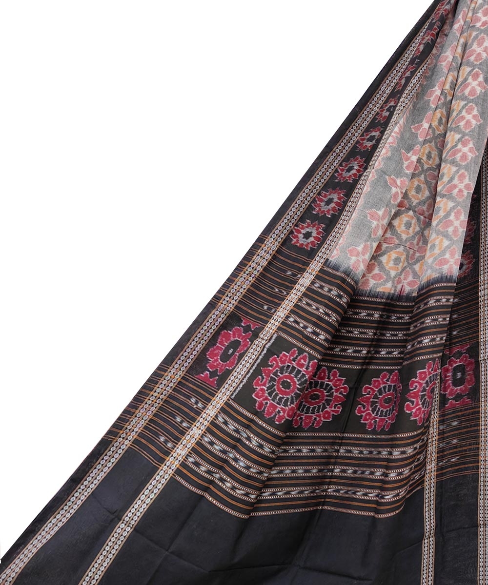 Gray Black Sambalpuri Handwoven Single Ikat Cotton Dupatta SFCDUP1678