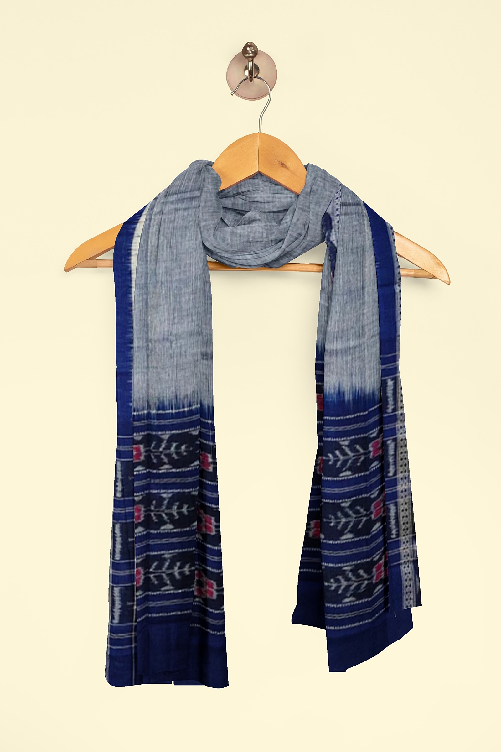 Gray Blue Sambalpuri Handwoven Single Ikat Cotton Dupatta Image 4