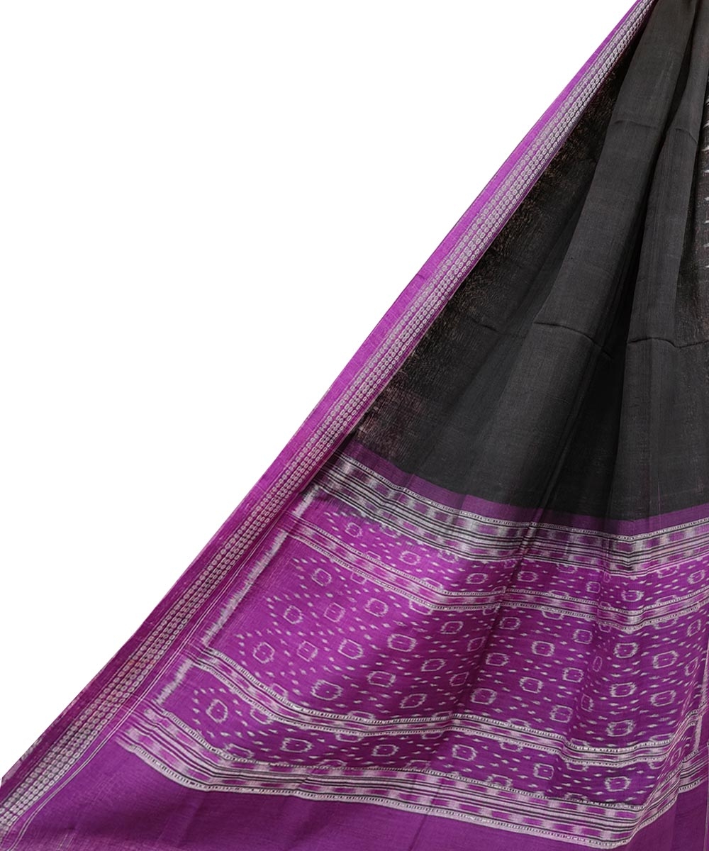 Black Purple Sambalpuri Handwoven Single Ikat Cotton Dupatta Image 1