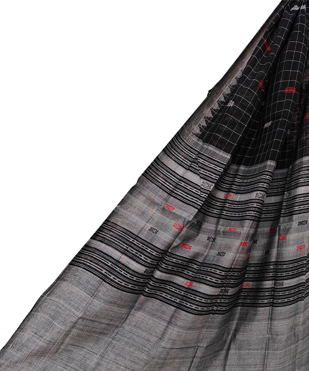 Black Gray Sambalpuri Handwoven Single Ikat Cotton Dupatta Image 1