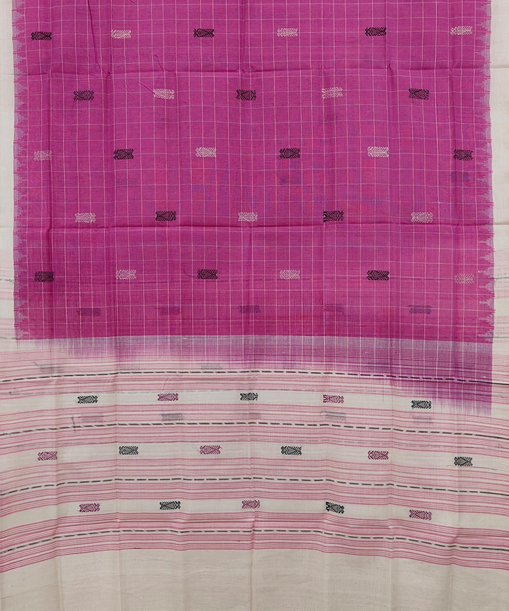 Pink White Sambalpuri Handwoven Single Ikat Cotton Dupatta Image 2