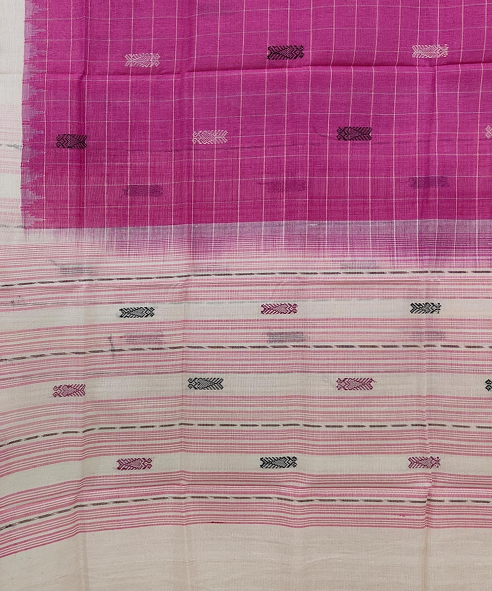 Pink White Sambalpuri Handwoven Single Ikat Cotton Dupatta Image 3