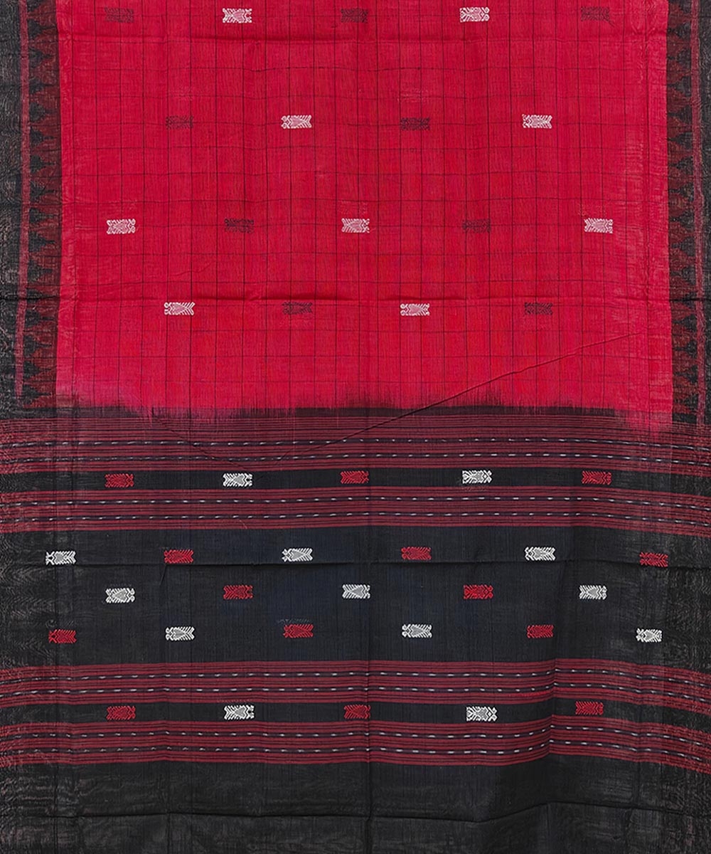 Red Black Sambalpuri Handwoven Single Ikat Cotton Dupatta Image 2