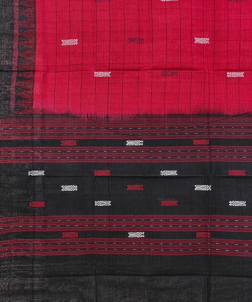 Red Black Sambalpuri Handwoven Single Ikat Cotton Dupatta Image 3