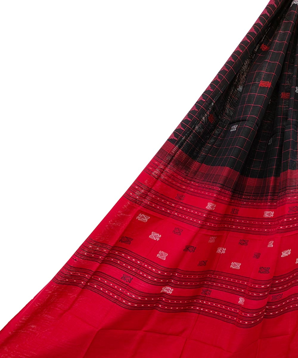 Black Red Sambalpuri Handwoven Single Ikat Cotton Dupatta SFCDUP1687