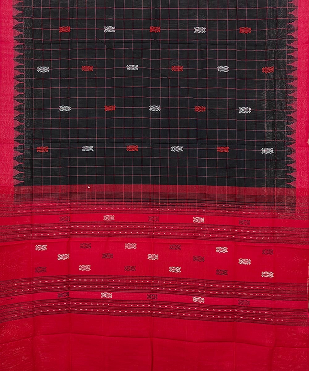 Black Red Sambalpuri Handwoven Single Ikat Cotton Dupatta Image 2