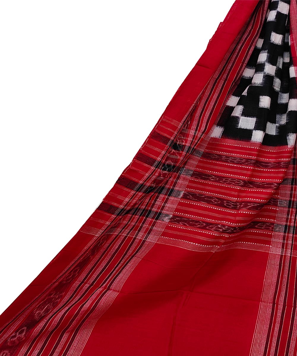 Black Red Sambalpuri Handwoven Double Ikat Cotton Stole SFCSTL1688