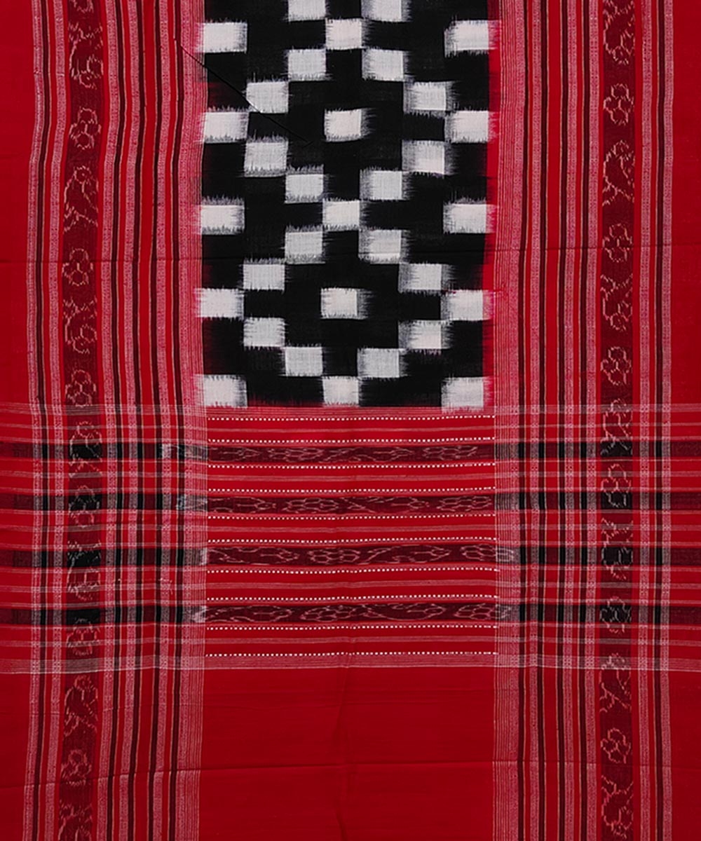 Black Red Sambalpuri Handwoven Double Ikat Cotton Stole Image 2