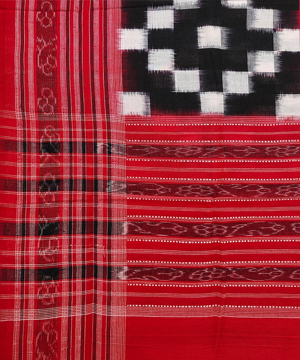 Black Red Sambalpuri Handwoven Double Ikat Cotton Stole Image 3