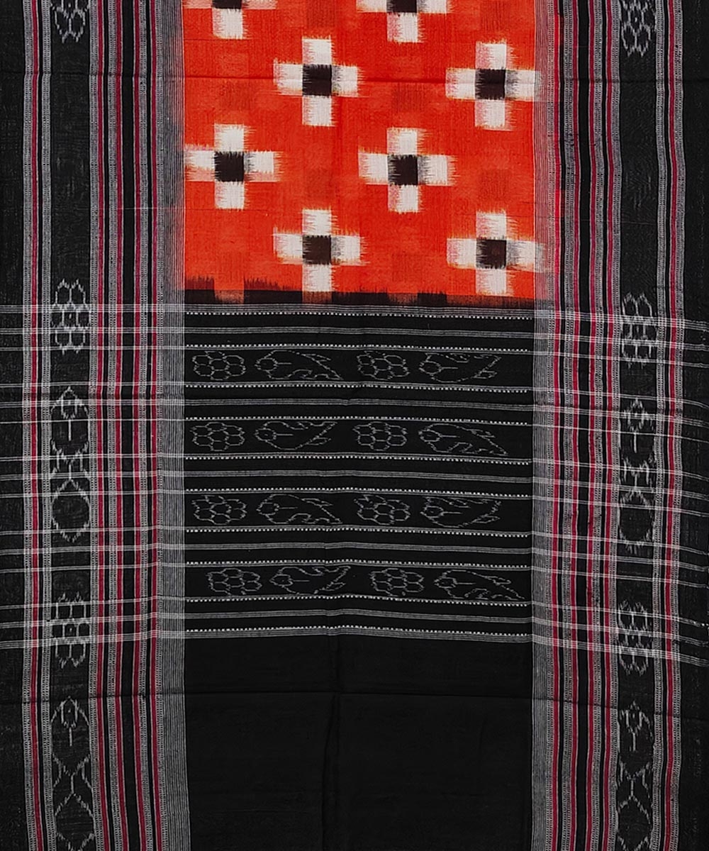 Orange Black Sambalpuri Handwoven Double Ikat Cotton Stole Image 2