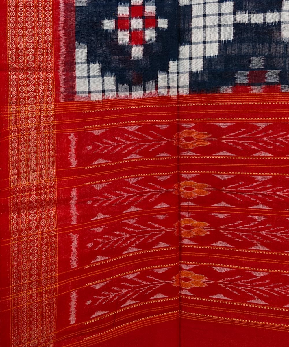 Offwhite Red Sambalpuri Handwoven Double Ikat Cotton Stole Image 3