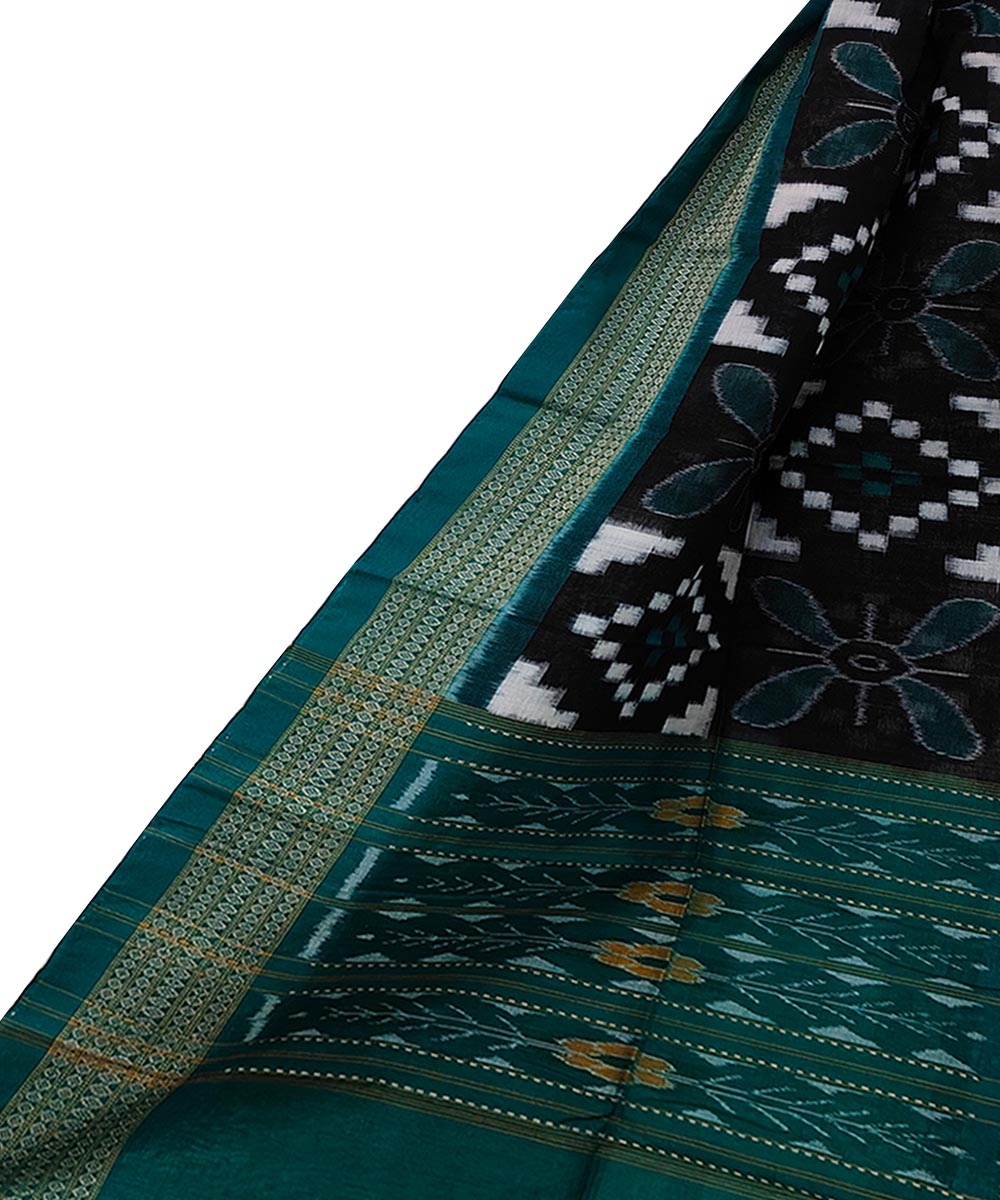 Black Green Sambalpuri Handwoven Double Ikat Cotton Stole Image 1