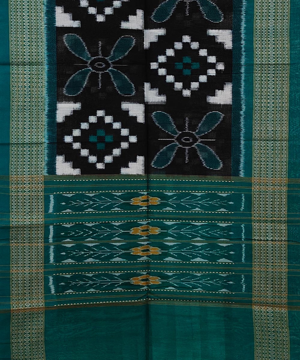 Black Green Sambalpuri Handwoven Double Ikat Cotton Stole Image 2