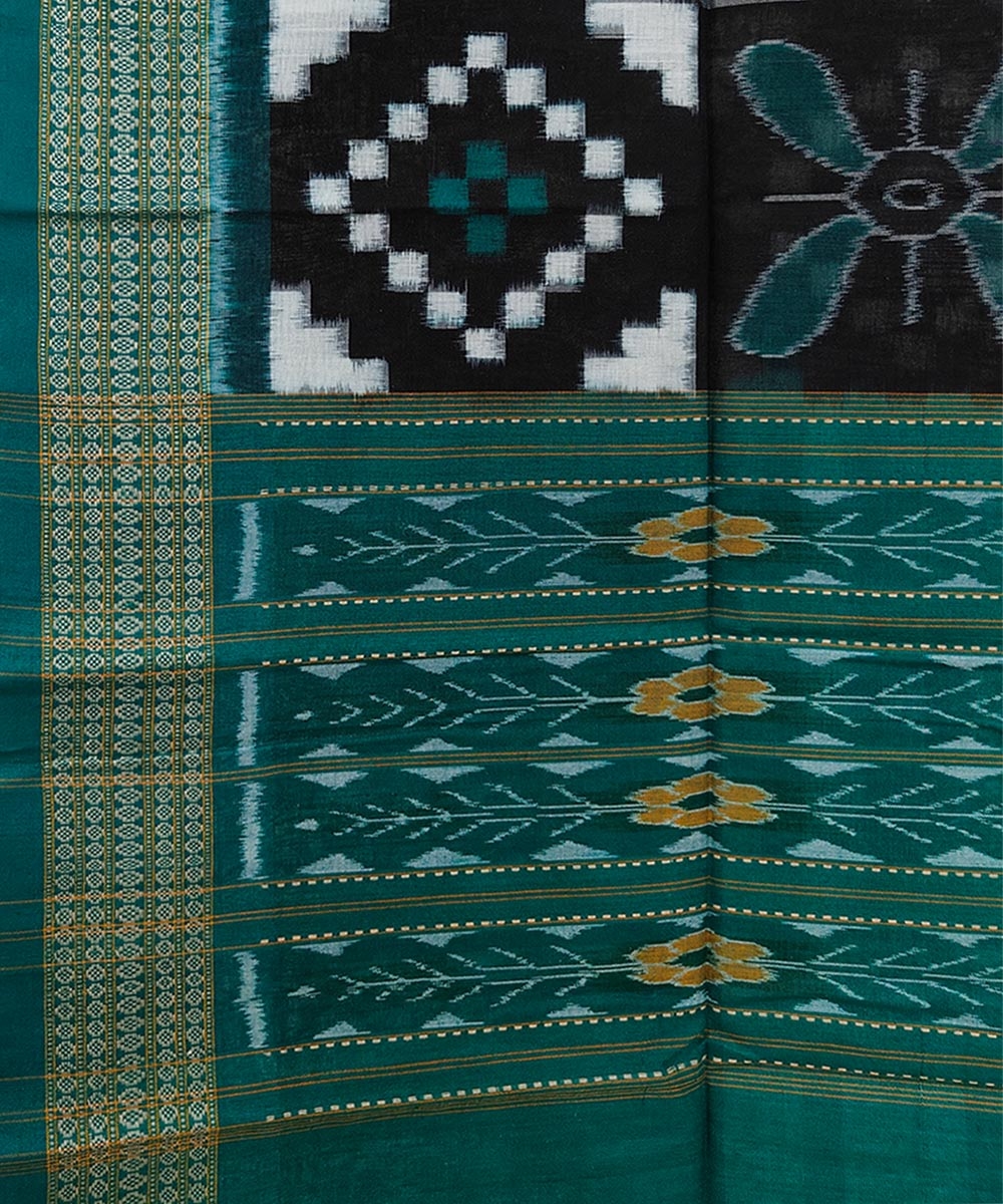 Black Green Sambalpuri Handwoven Double Ikat Cotton Stole Image 3