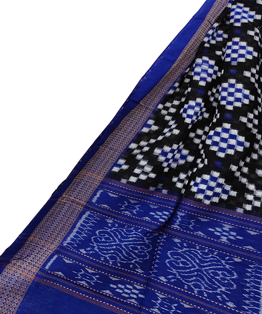 Black Blue Sambalpuri Handwoven Double Ikat Cotton Stole Image 1