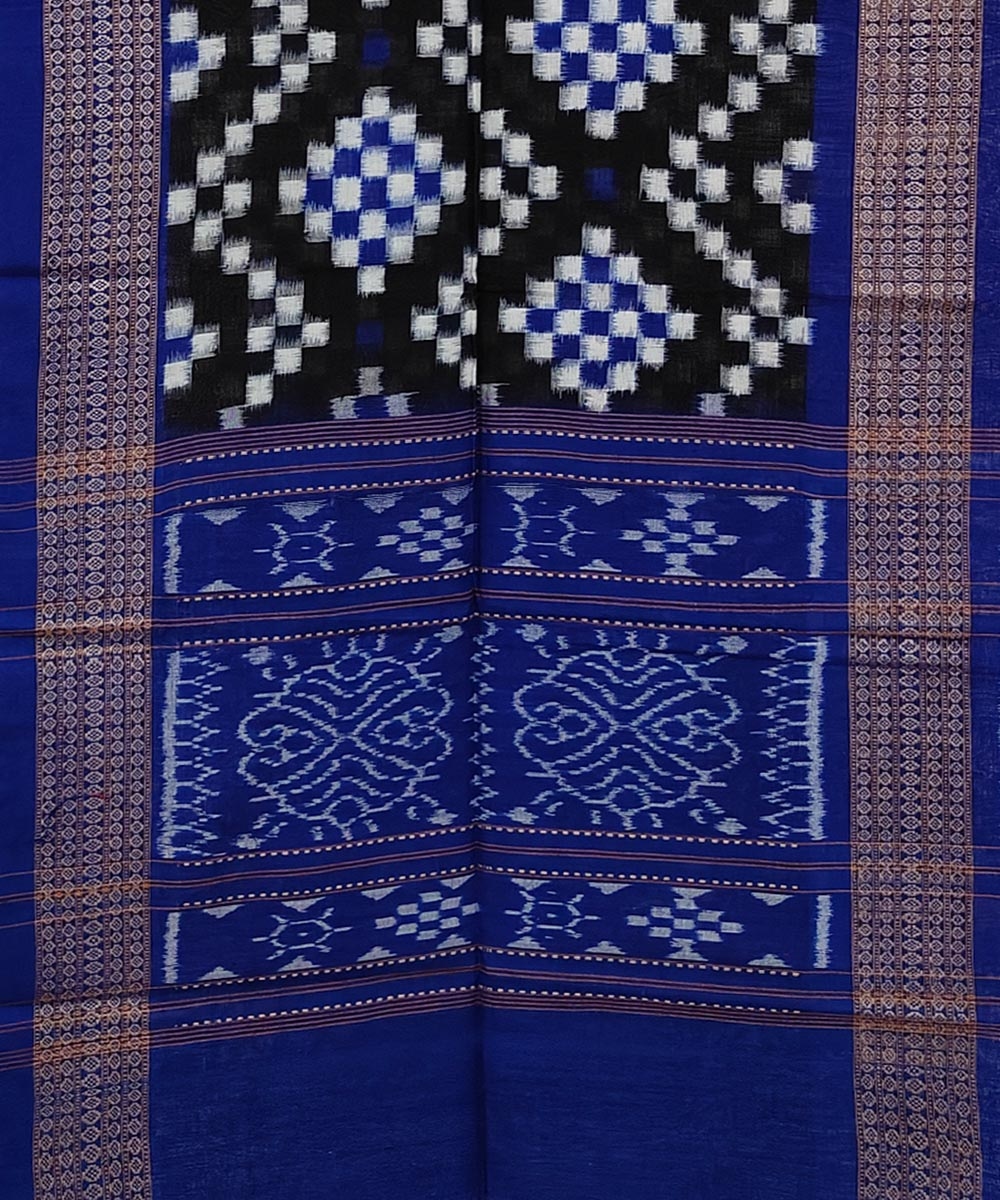 Black Blue Sambalpuri Handwoven Double Ikat Cotton Stole Image 2