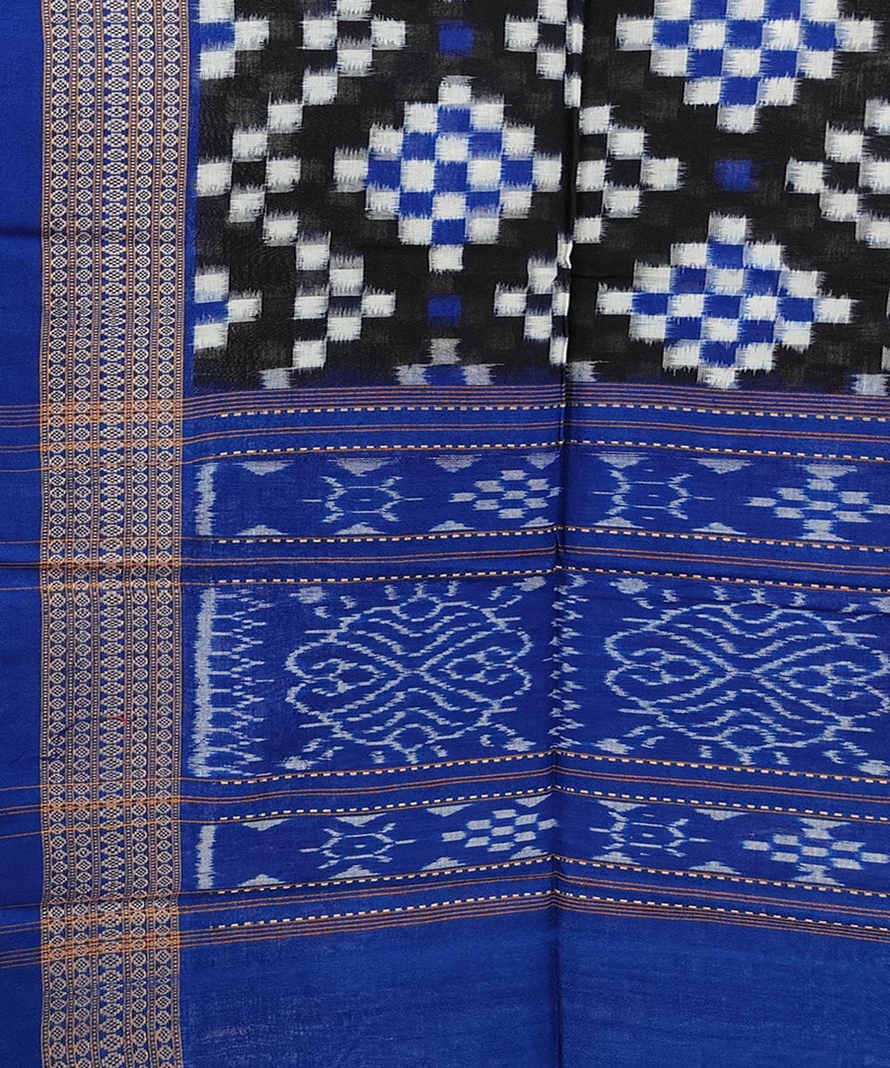 Black Blue Sambalpuri Handwoven Double Ikat Cotton Stole Image 3