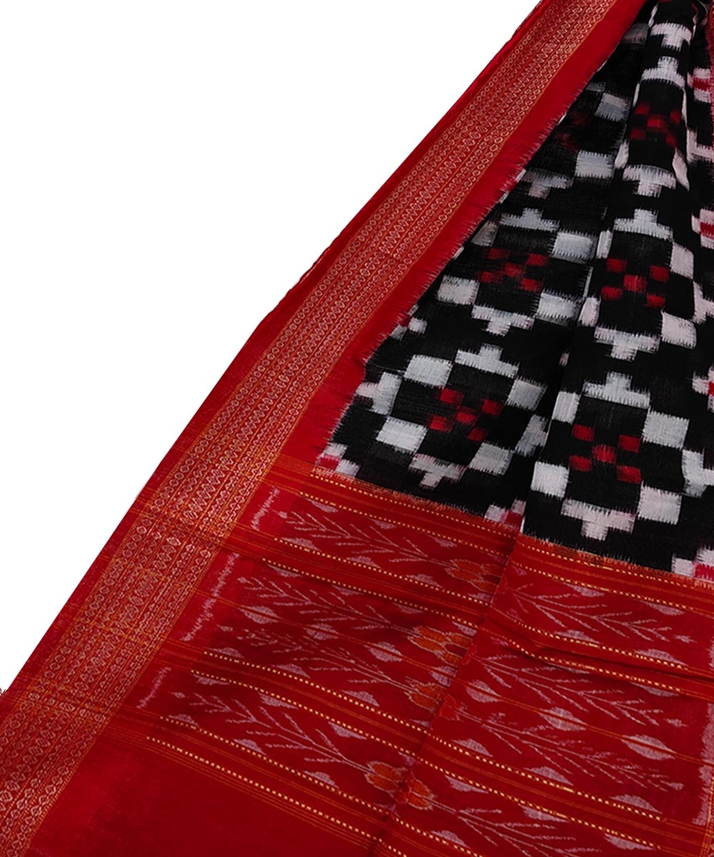 Black Red Sambalpuri Handwoven Double Ikat Cotton Stole Image 1