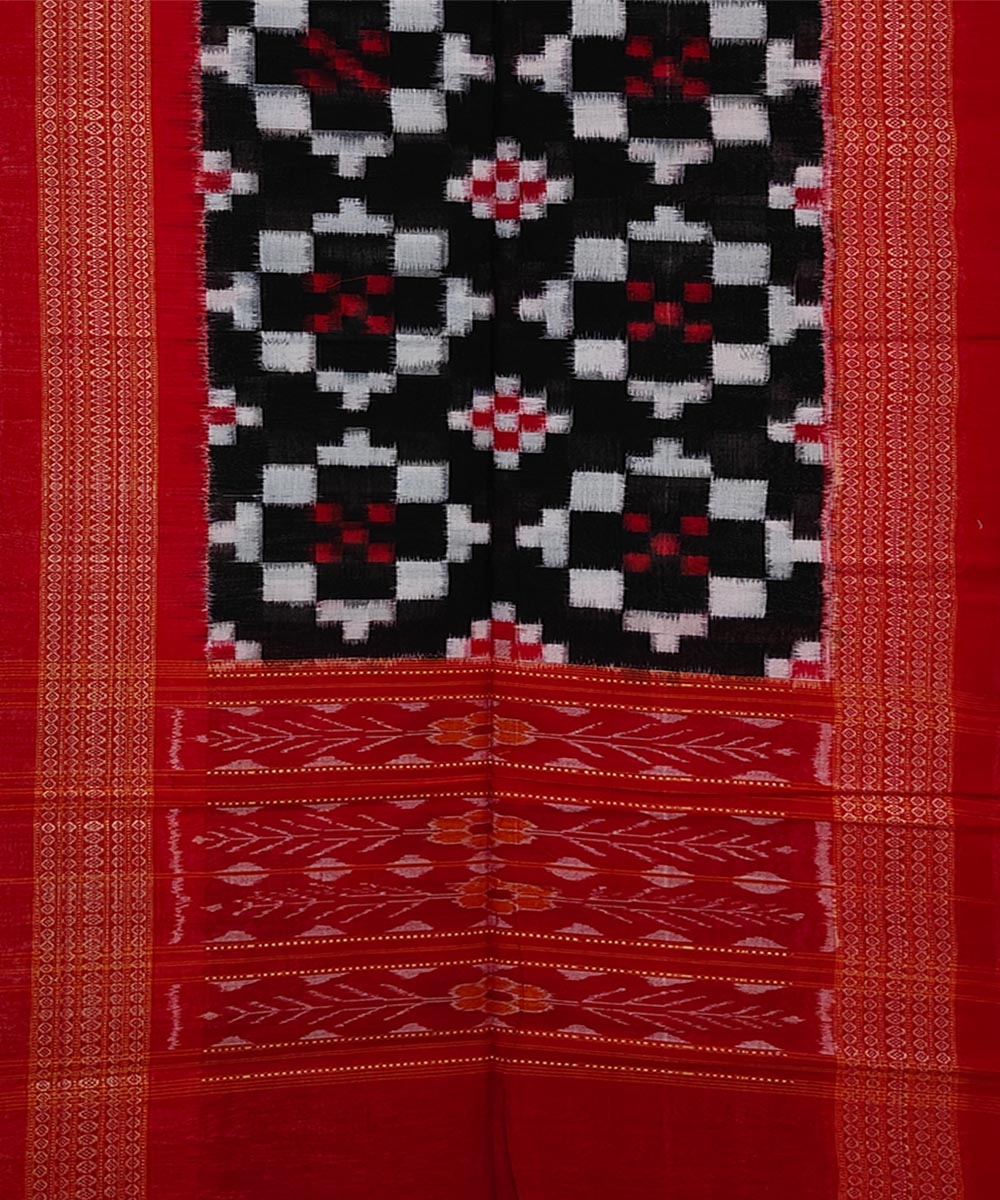 Black Red Sambalpuri Handwoven Double Ikat Cotton Stole Image 2