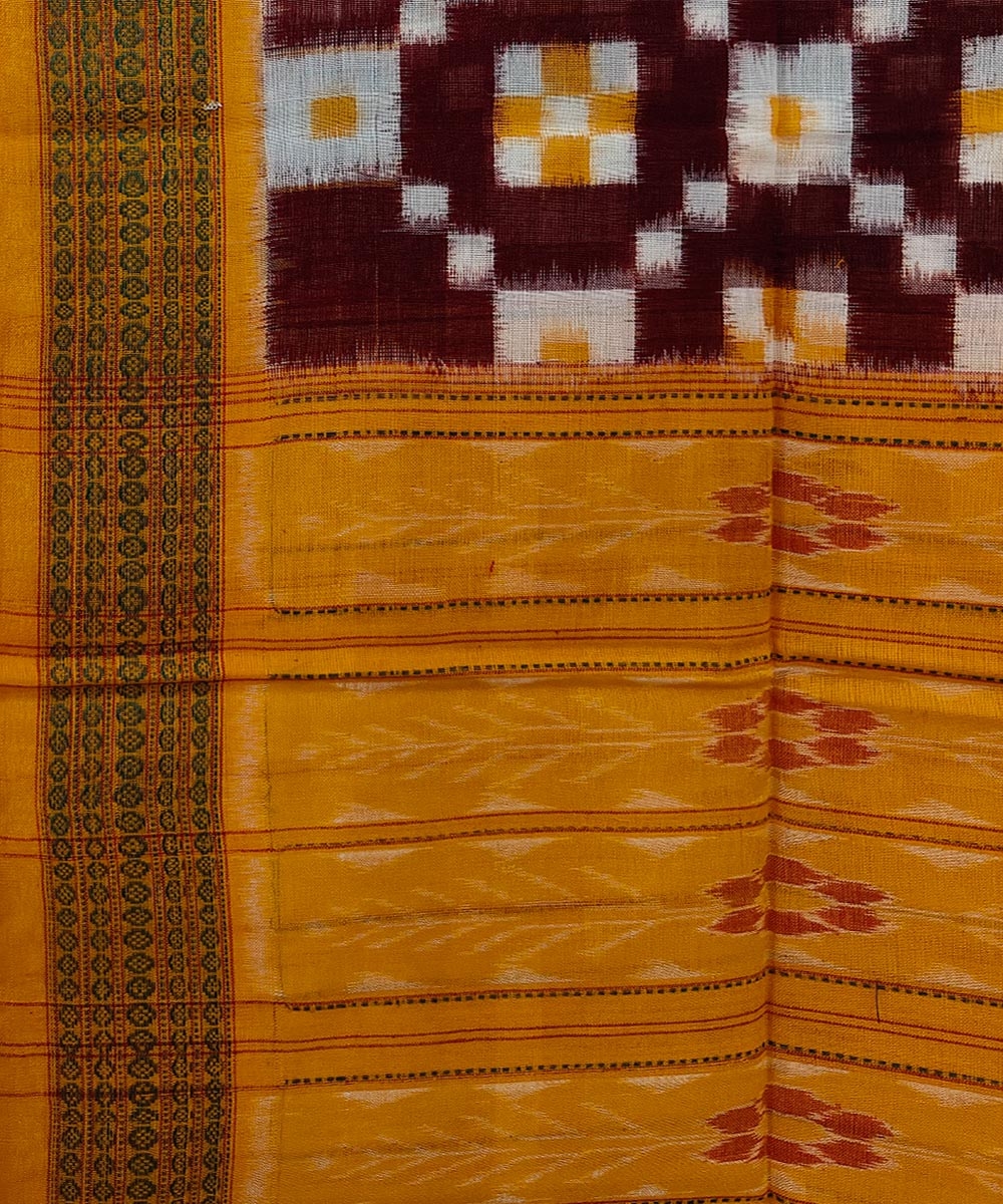 Maroon Yellow Sambalpuri Handwoven Double Ikat Cotton Stole Image 3