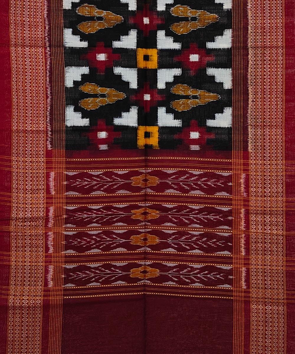 Black Red Sambalpuri Handwoven Double Ikat Cotton Stole Image 2