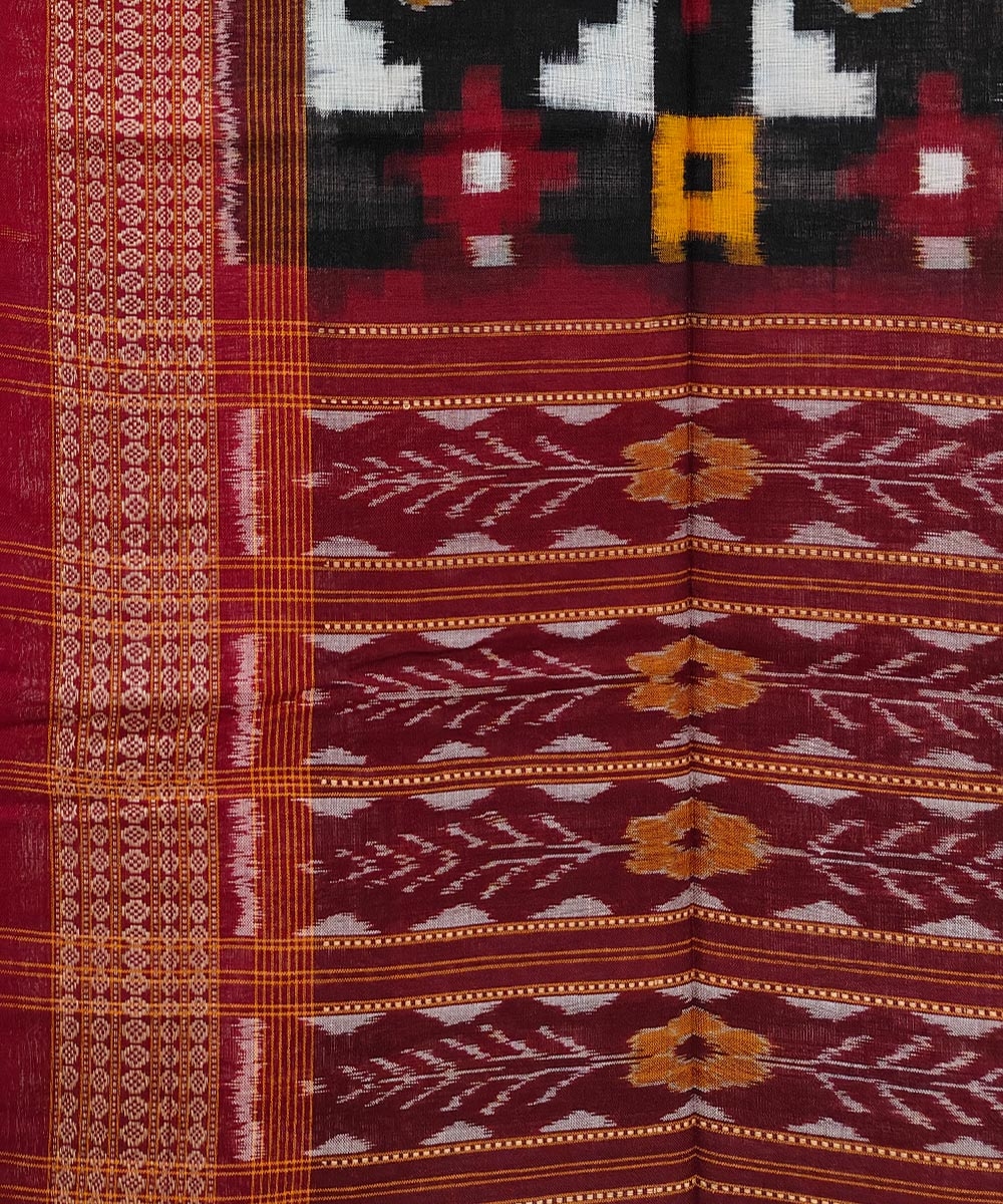 Black Red Sambalpuri Handwoven Double Ikat Cotton Stole Image 3