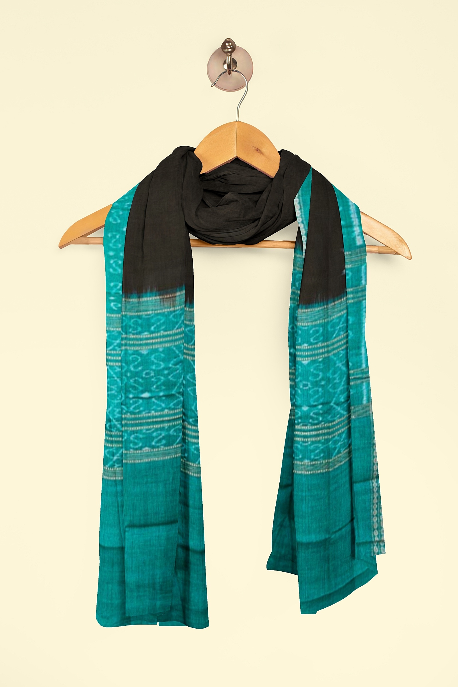Black Green Sambalpuri Handwoven Single Ikat Cotton Dupatta Image 4