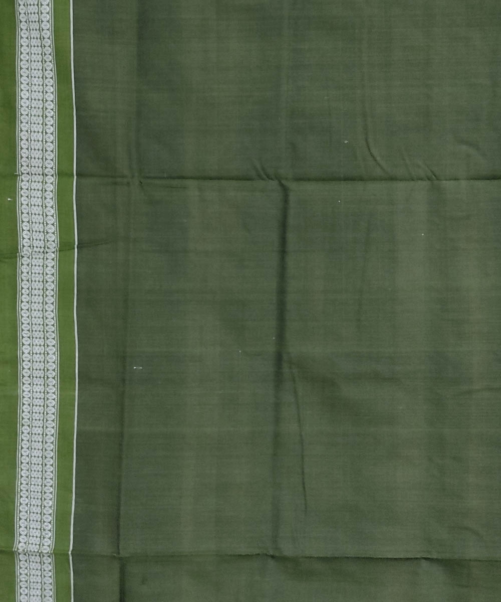 Coffee Green Sambalpuri Handwoven Single Ikat Cotton Saree Image 4