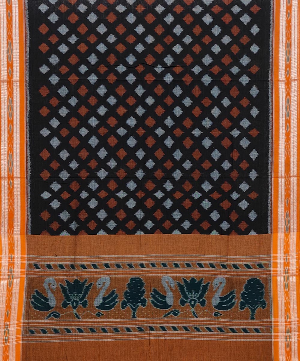 Black Orange Sambalpuri Handwoven Single Ikat Cotton Dupatta Image 2