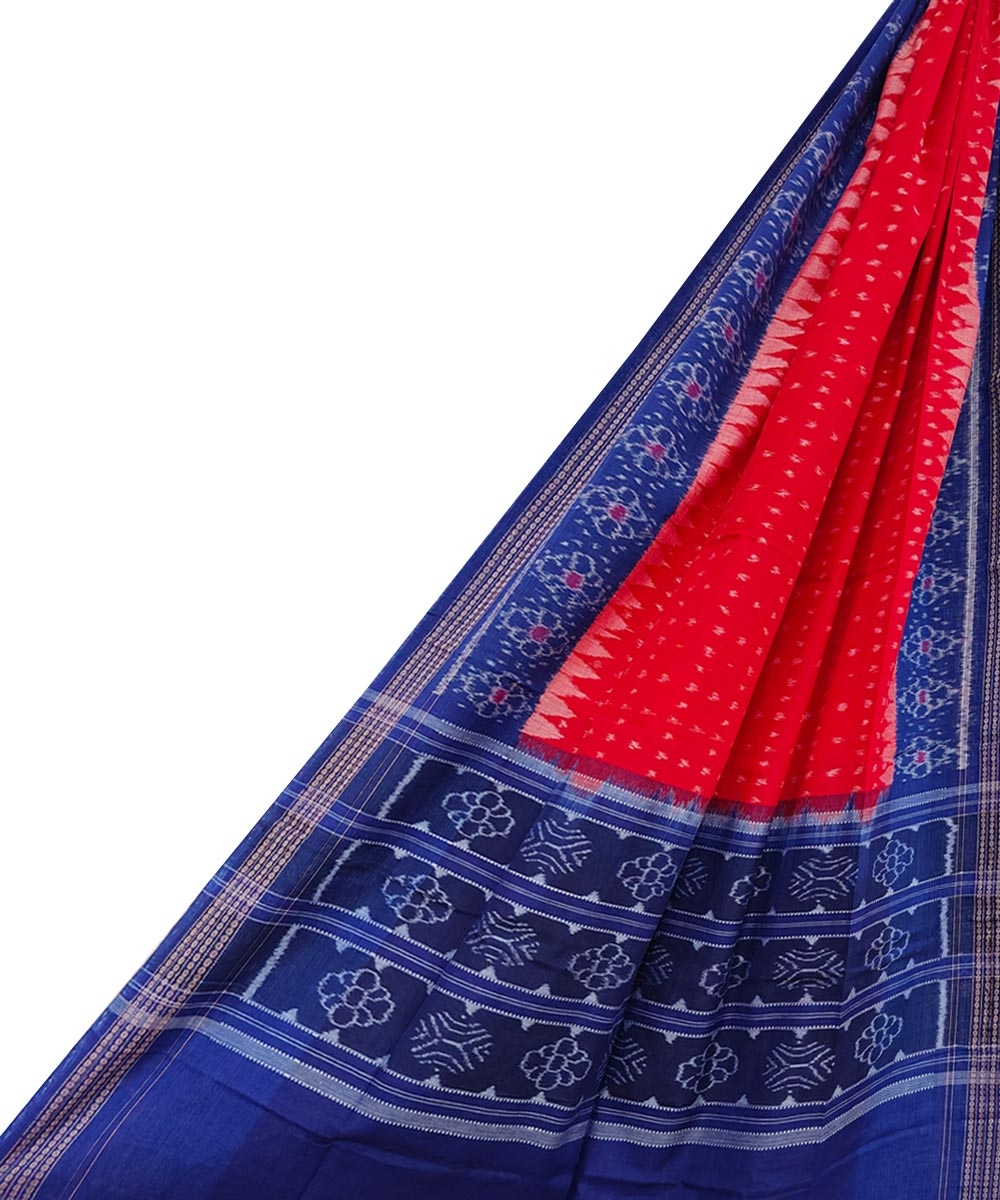 Red Blue Sambalpuri Handwoven Single Ikat Cotton Dupatta SFCDUP1711