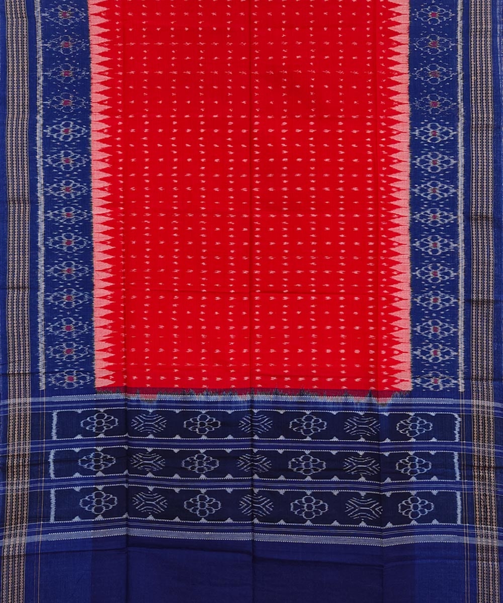 Red Blue Sambalpuri Handwoven Single Ikat Cotton Dupatta Image 2