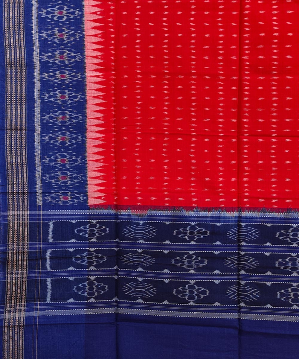 Red Blue Sambalpuri Handwoven Single Ikat Cotton Dupatta Image 3