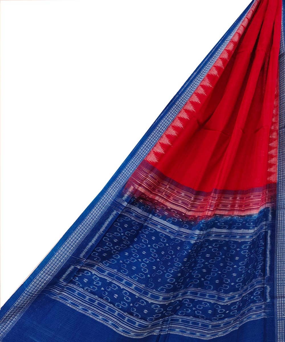 Red Blue Sambalpuri Handwoven Single Ikat Cotton Dupatta SFCDUP1712