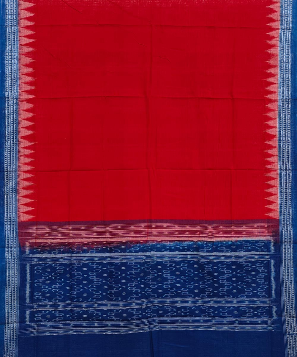 Red Blue Sambalpuri Handwoven Single Ikat Cotton Dupatta Image 2