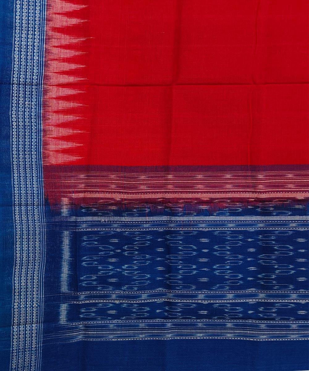 Red Blue Sambalpuri Handwoven Single Ikat Cotton Dupatta Image 3