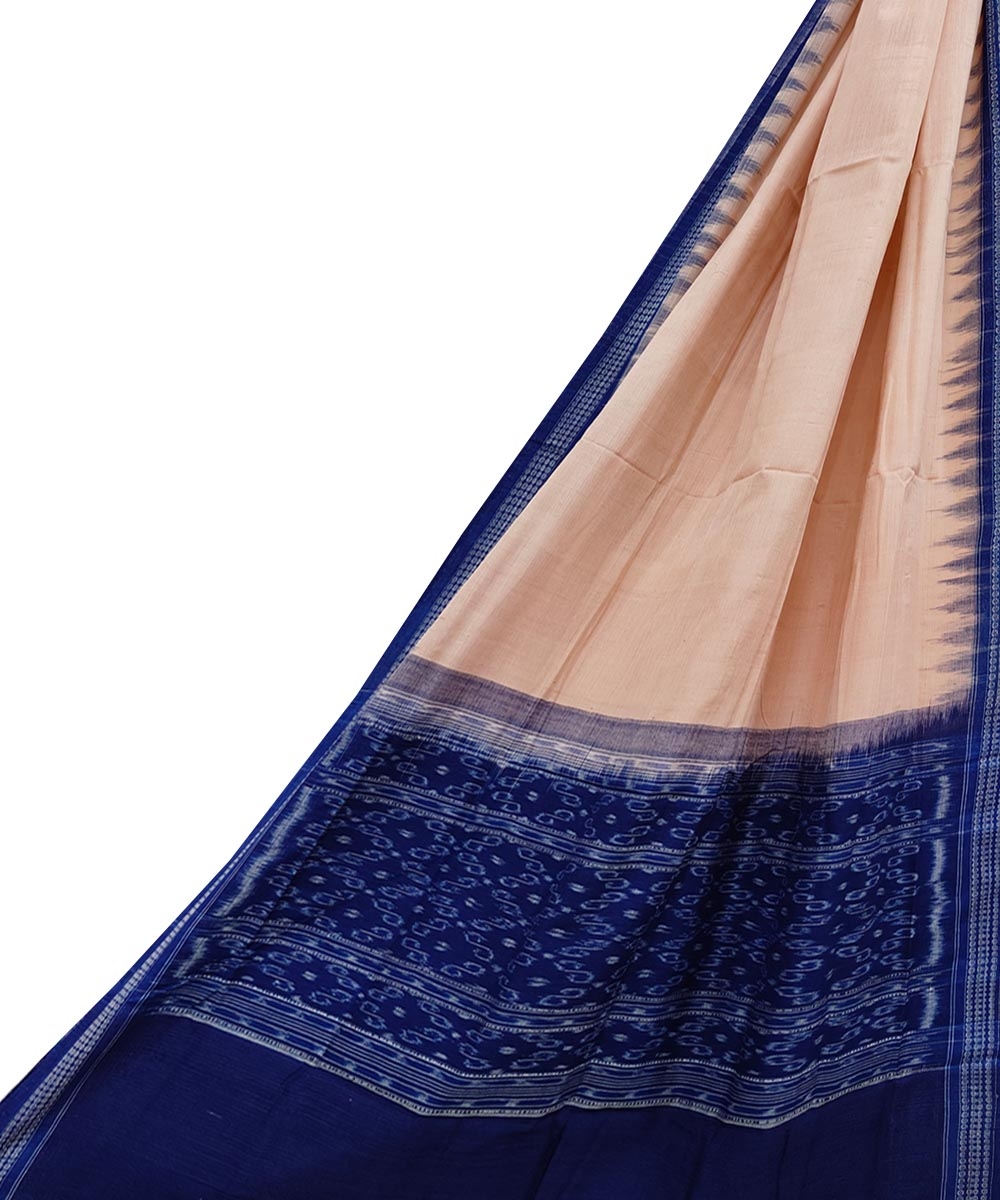 Beige Blue Sambalpuri Handwoven Single Ikat Cotton Dupatta SFCDUP1713