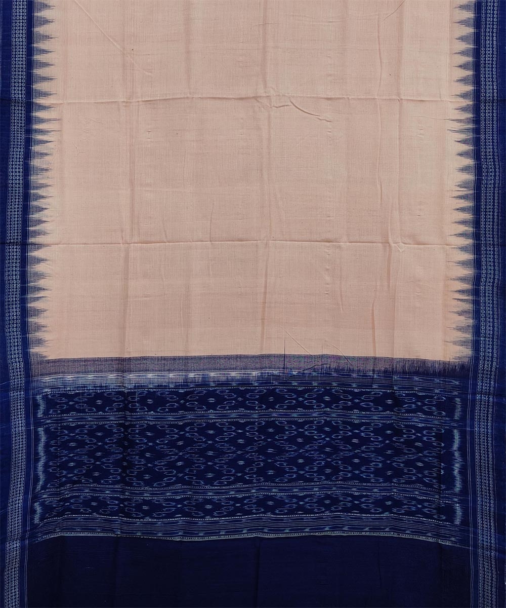 Beige Blue Sambalpuri Handwoven Single Ikat Cotton Dupatta Image 2