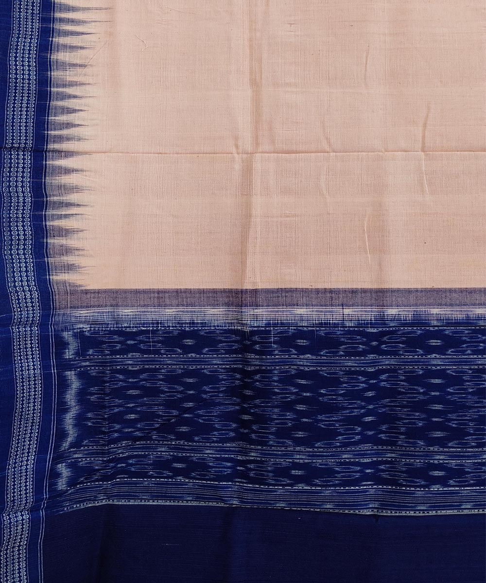 Beige Blue Sambalpuri Handwoven Single Ikat Cotton Dupatta Image 3