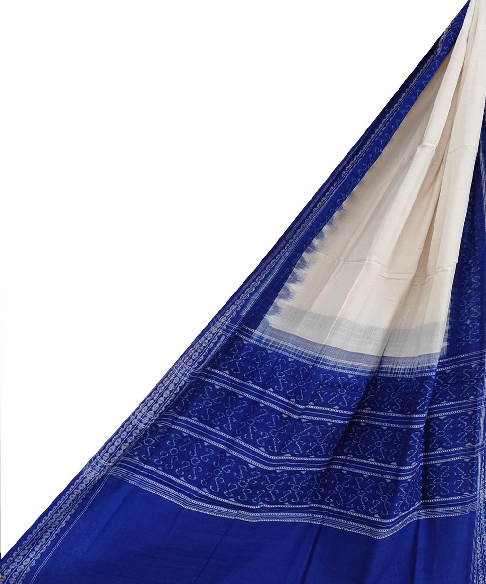 White Blue Sambalpuri Handwoven Single Ikat Cotton Dupatta SFCDUP1715