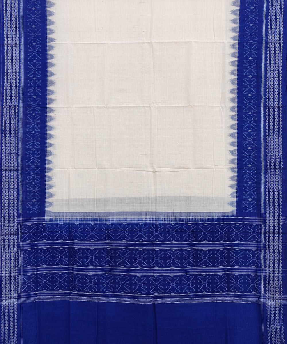 White Blue Sambalpuri Handwoven Single Ikat Cotton Dupatta Image 2