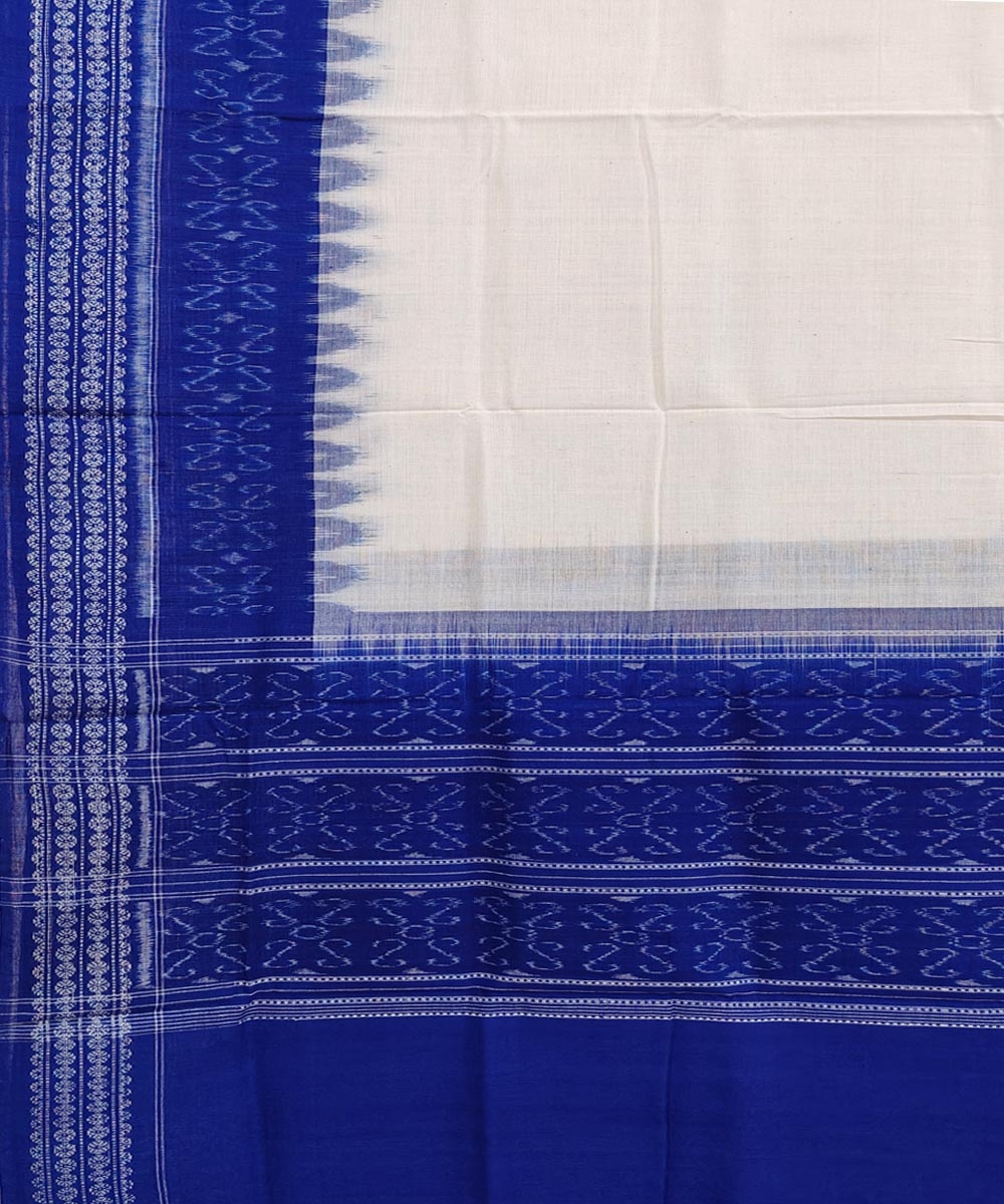 White Blue Sambalpuri Handwoven Single Ikat Cotton Dupatta Image 3