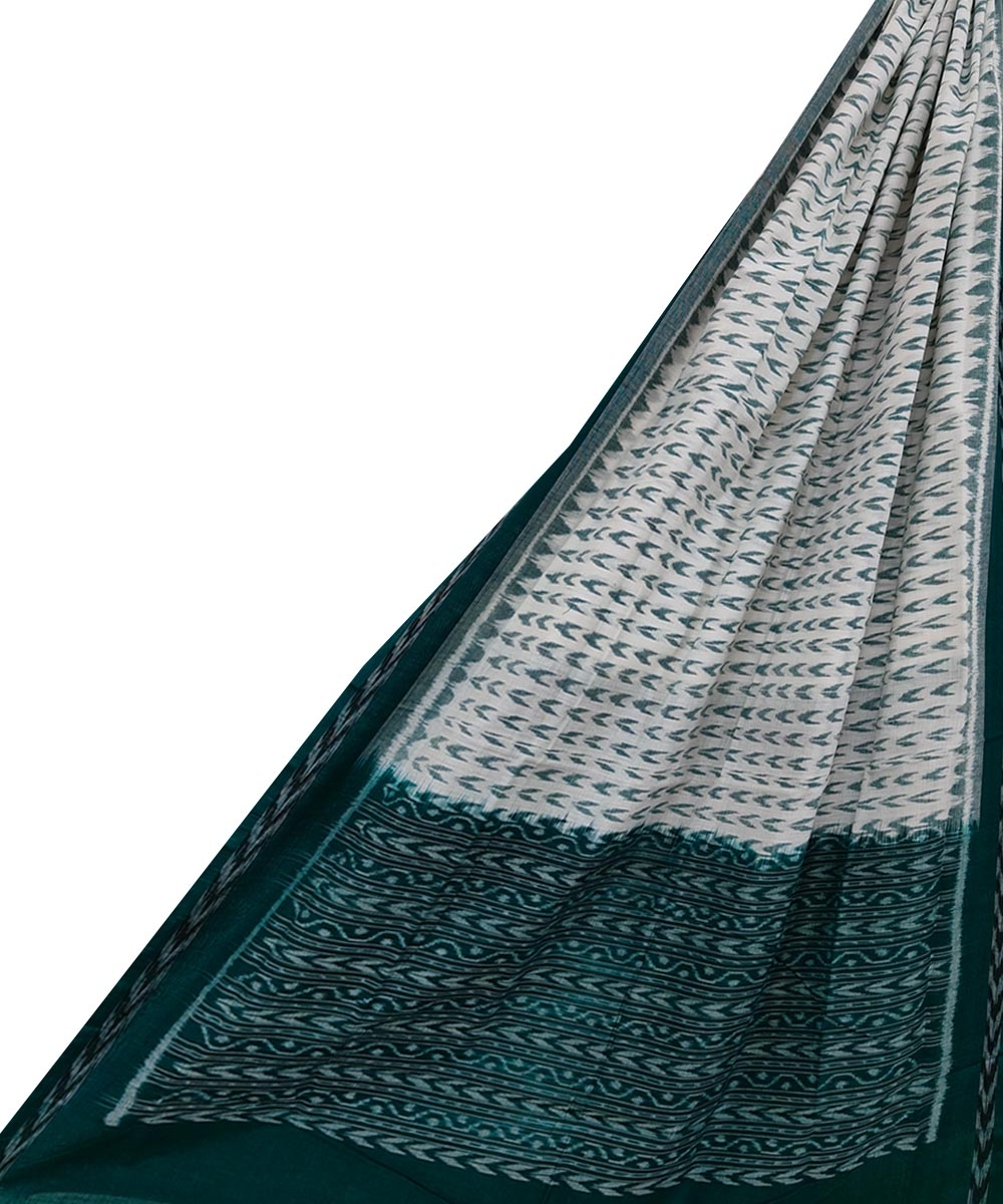 White Green Sambalpuri Handwoven Single Ikat Cotton Dupatta Image 1