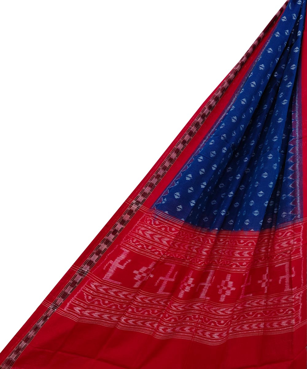 Blue Red Sambalpuri Handwoven Single Ikat Cotton Dupatta Image 1